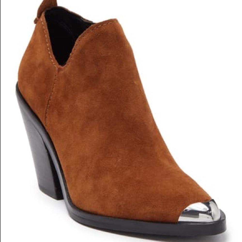 Rebecca Minkoff Seiji Notched Suede Chestnut Brown Booties Size Women’s 8 NIB